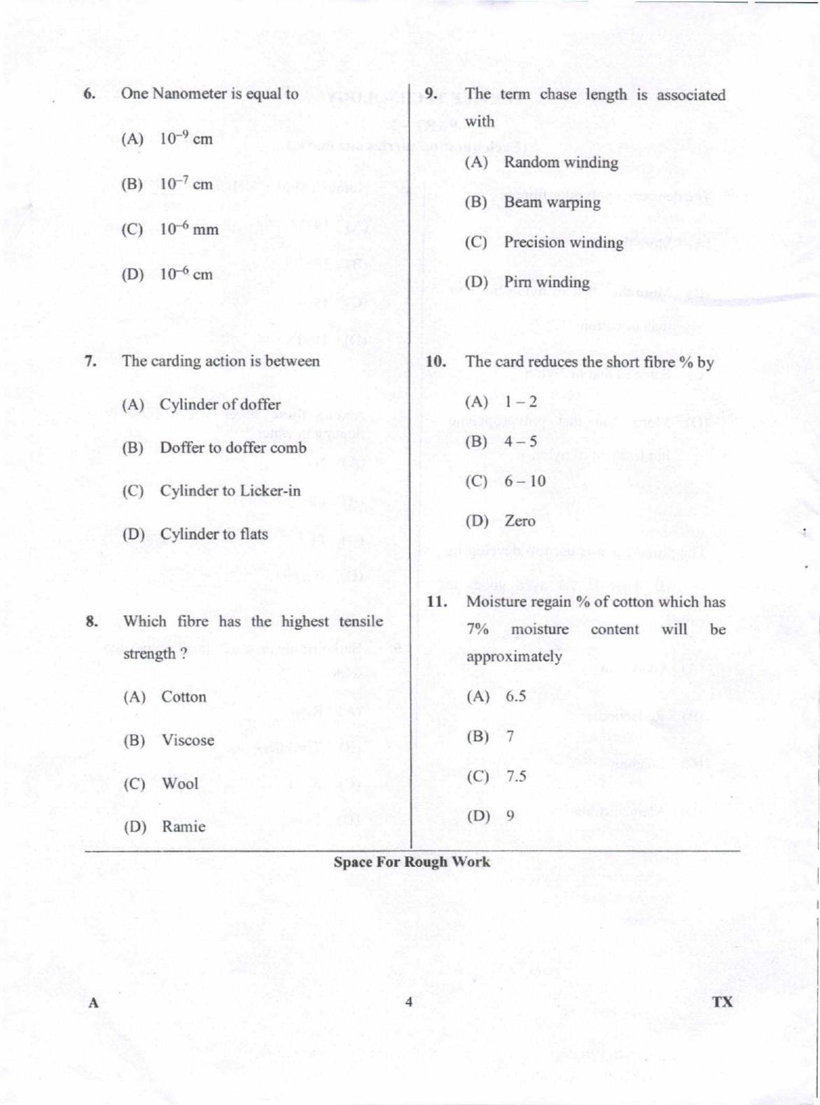 Karnataka PGCET 2018 Textile Technology Question Paper - Page 4