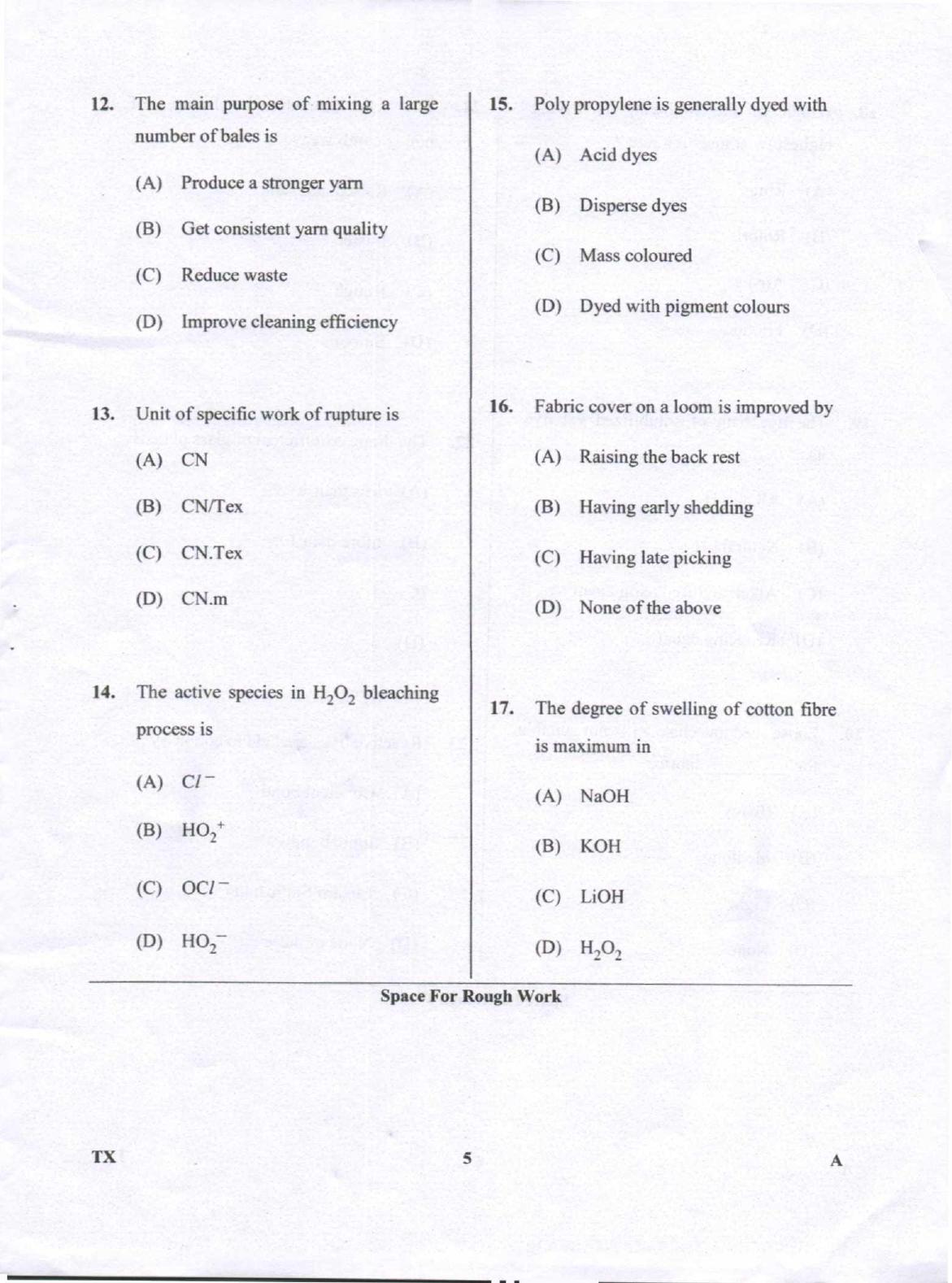 Karnataka PGCET 2018 Textile Technology Question Paper - Page 5