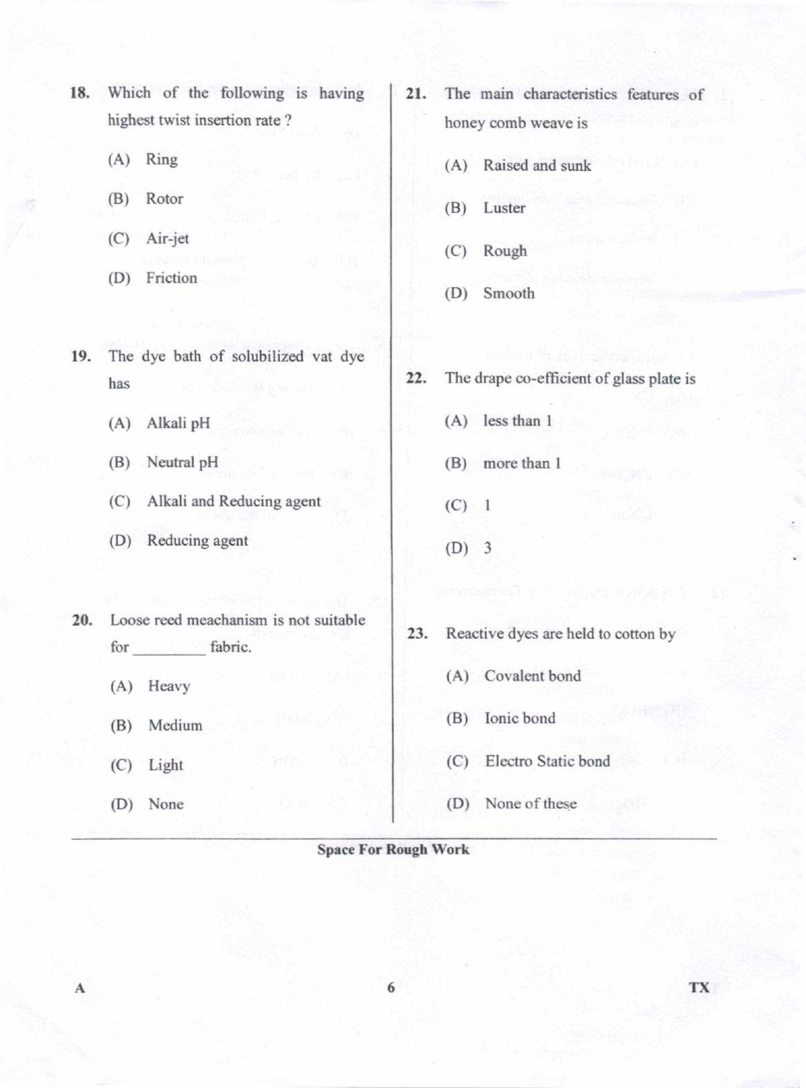 Karnataka PGCET 2018 Textile Technology Question Paper - Page 6