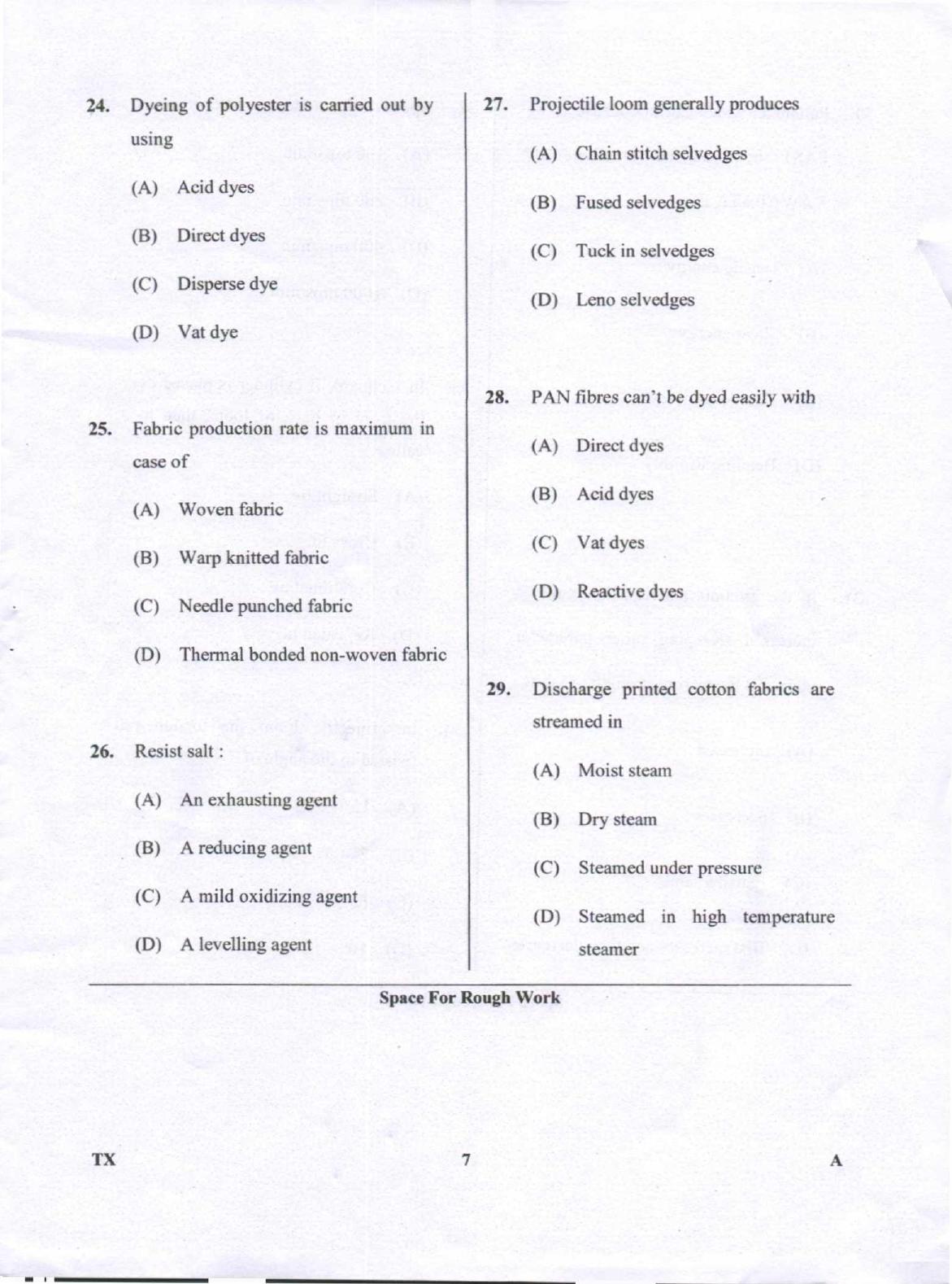 Karnataka PGCET 2018 Textile Technology Question Paper - Page 7