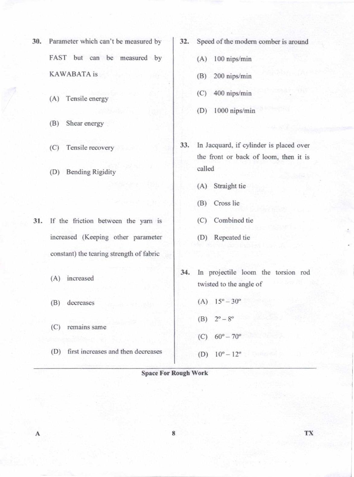 Karnataka PGCET 2018 Textile Technology Question Paper - Page 8