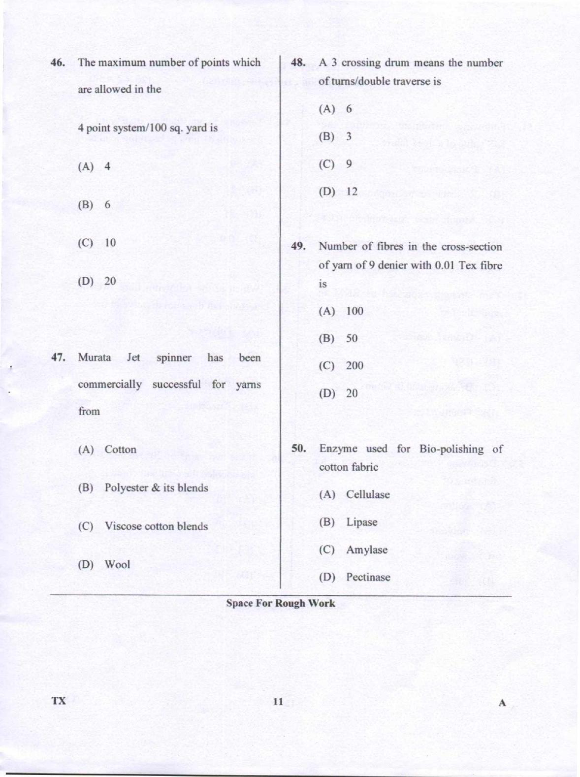 Karnataka PGCET 2018 Textile Technology Question Paper - Page 11