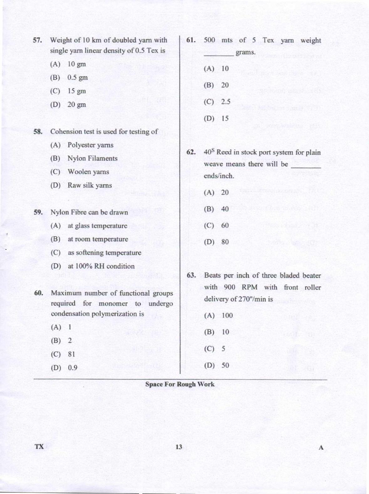 Karnataka PGCET 2018 Textile Technology Question Paper - Page 13