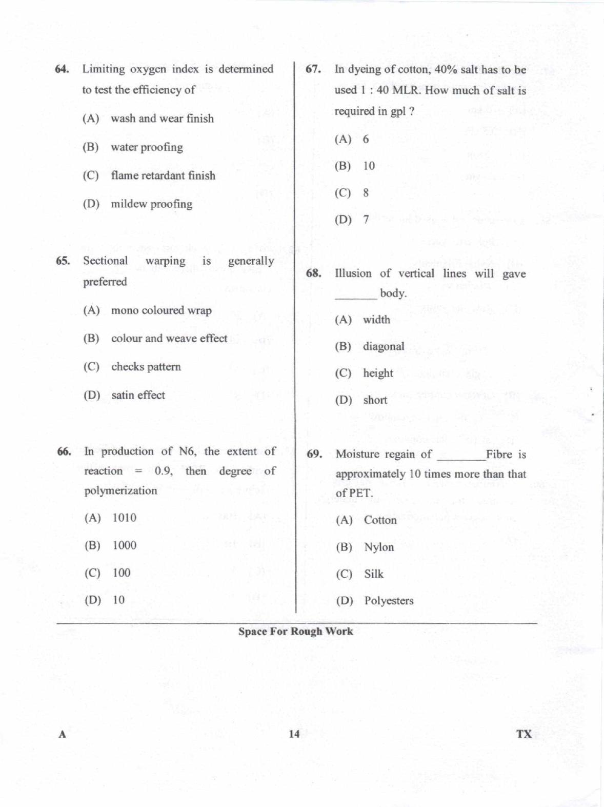 Karnataka PGCET 2018 Textile Technology Question Paper - Page 14
