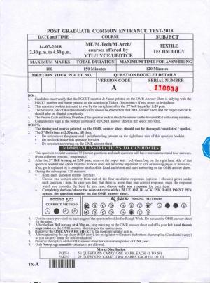Karnataka PGCET 2018 Textile Technology Question Paper