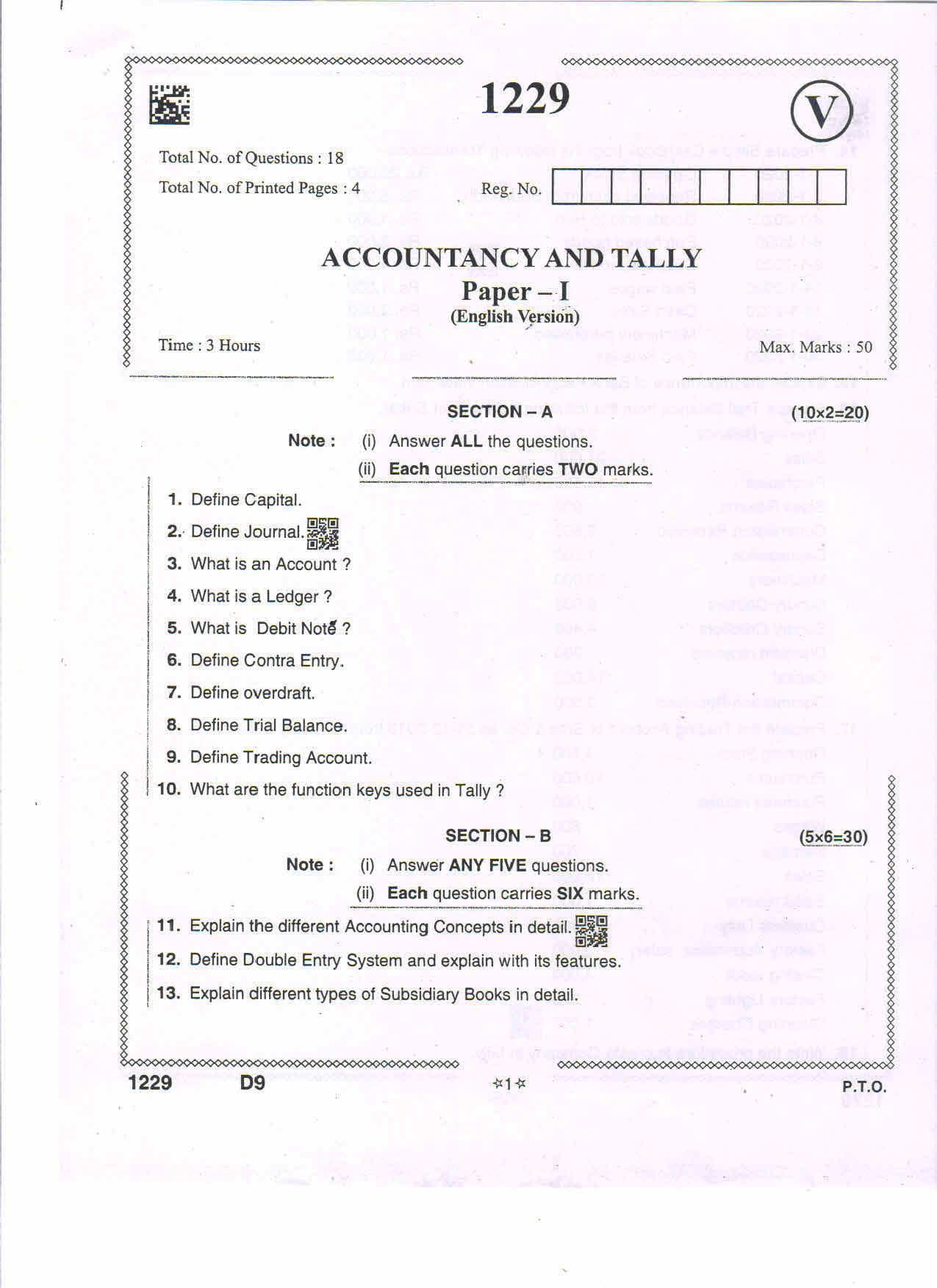 AP Intermediate 2nd Year Vocational Question Paper September-2021 Accountancy&Tally-I - Page 1