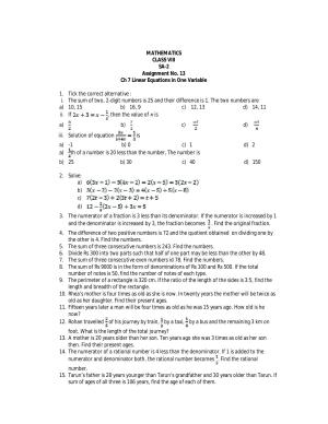 CBSE Worksheets for Class 8 Mathematics Linear Equations in One Variable Assignment 6