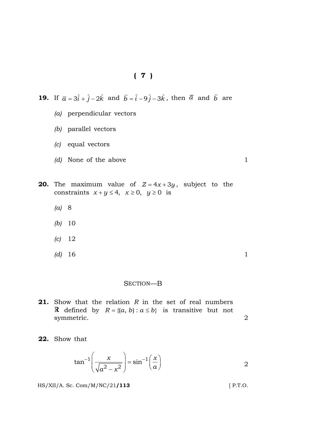 Meghalaya Board (MBOSE) Class 12 MATHEMATICS (New Course) (HS-XII-A. Sc. Com-M-NC-21) 2021 Question Paper - Page 7