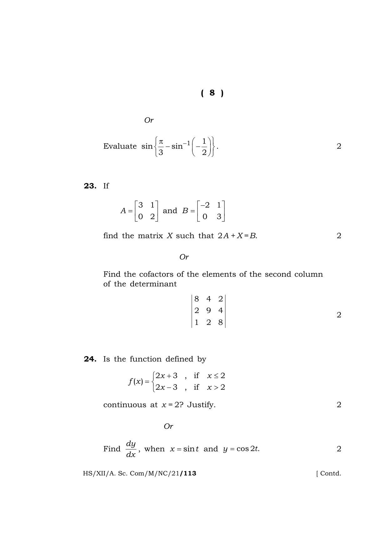 Meghalaya Board (MBOSE) Class 12 MATHEMATICS (New Course) (HS-XII-A. Sc. Com-M-NC-21) 2021 Question Paper - Page 8