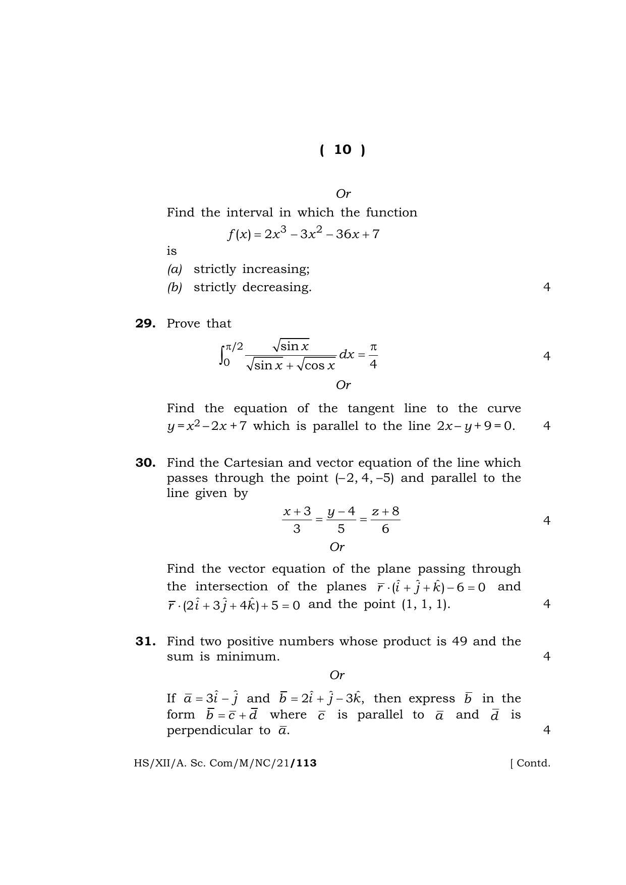 Meghalaya Board (MBOSE) Class 12 MATHEMATICS (New Course) (HS-XII-A. Sc. Com-M-NC-21) 2021 Question Paper - Page 10