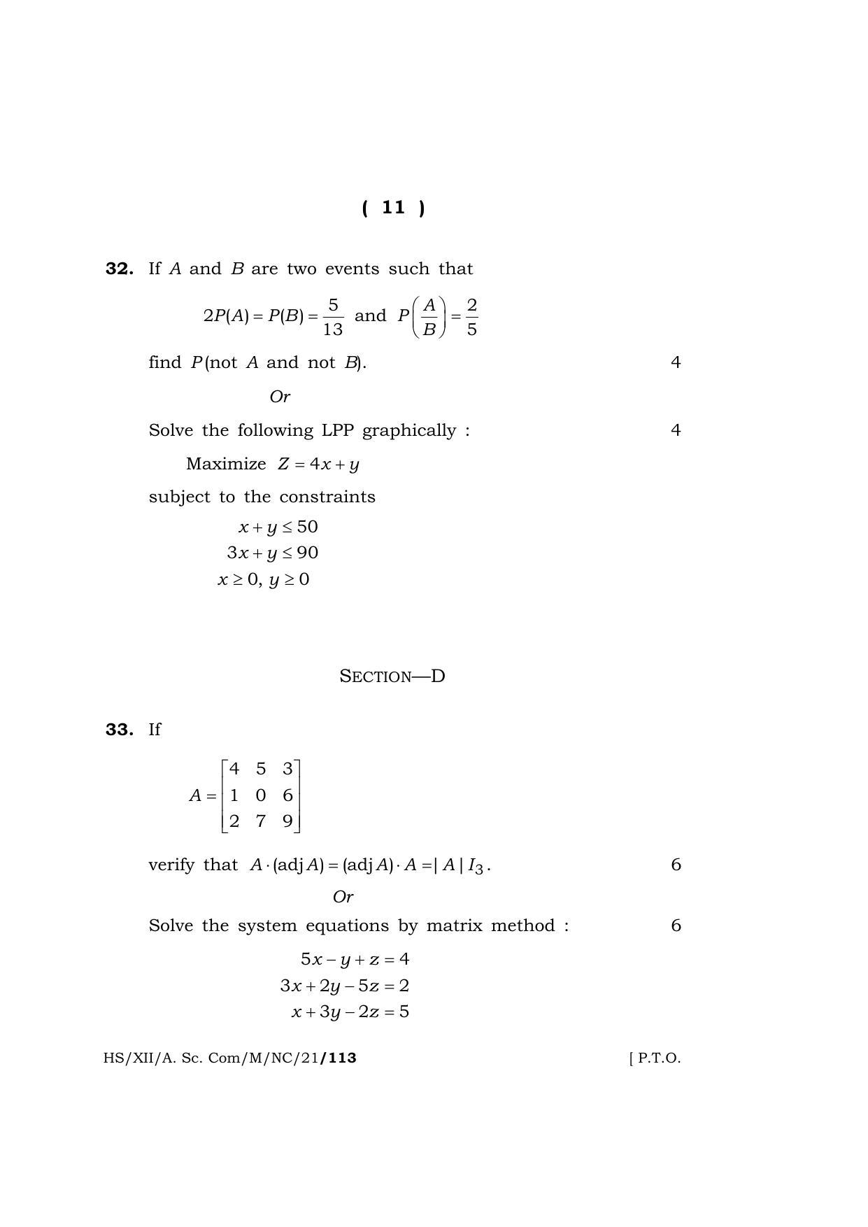 Meghalaya Board (MBOSE) Class 12 MATHEMATICS (New Course) (HS-XII-A. Sc. Com-M-NC-21) 2021 Question Paper - Page 11