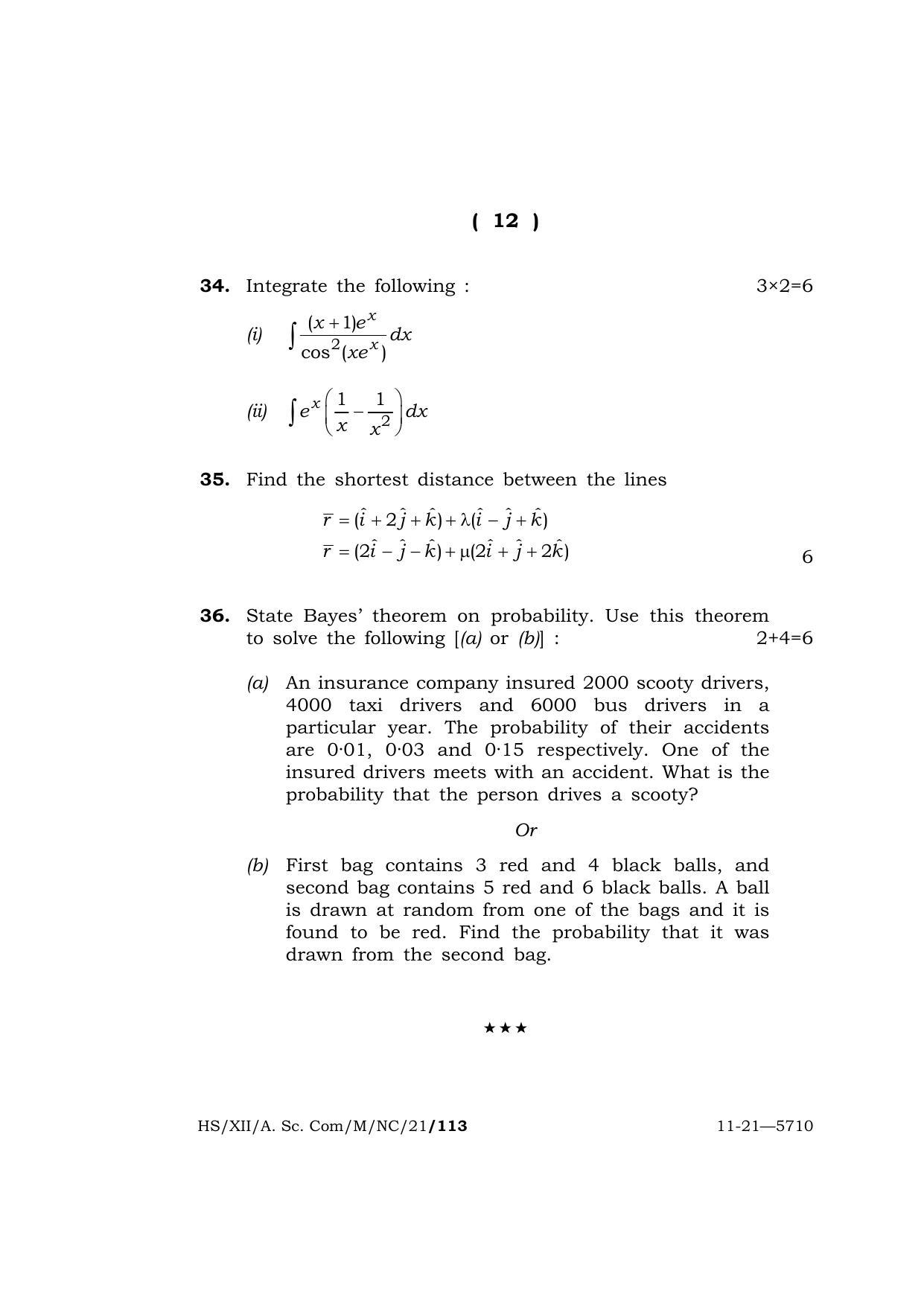 Meghalaya Board (MBOSE) Class 12 MATHEMATICS (New Course) (HS-XII-A. Sc. Com-M-NC-21) 2021 Question Paper - Page 12