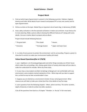 CBSE Worksheets for Class 6 Social Science Project Work Assignment