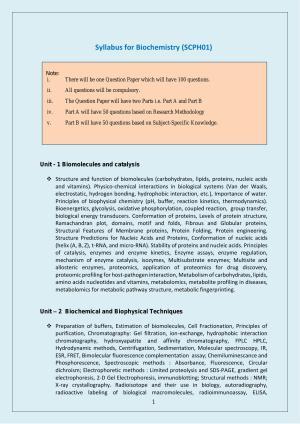 NTA PhD Entrance Exam Biochemistry Syllabus