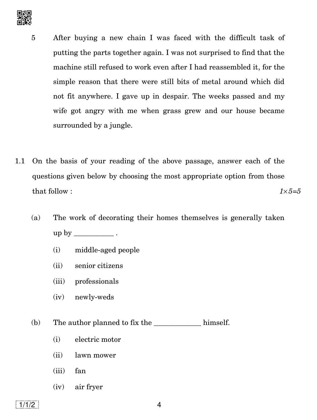 CBSE Class 12 1-1-2 ENGLISH CORE 2019 Compartment Question Paper - Page 4