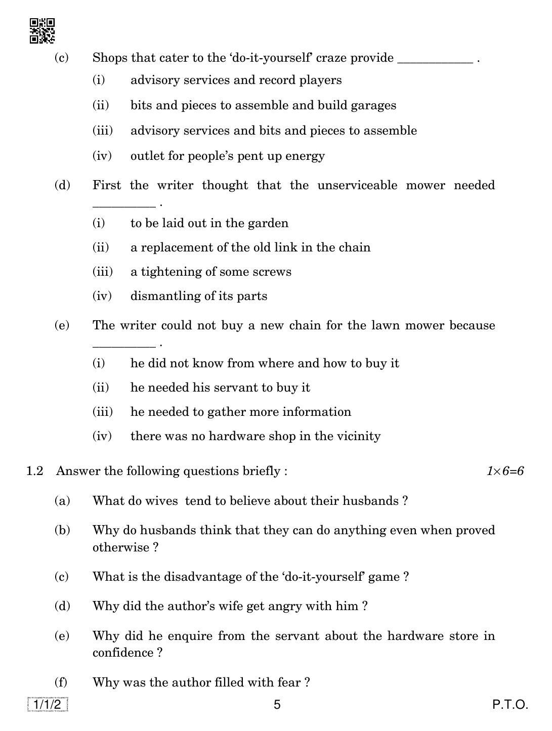 CBSE Class 12 1-1-2 ENGLISH CORE 2019 Compartment Question Paper - Page 5