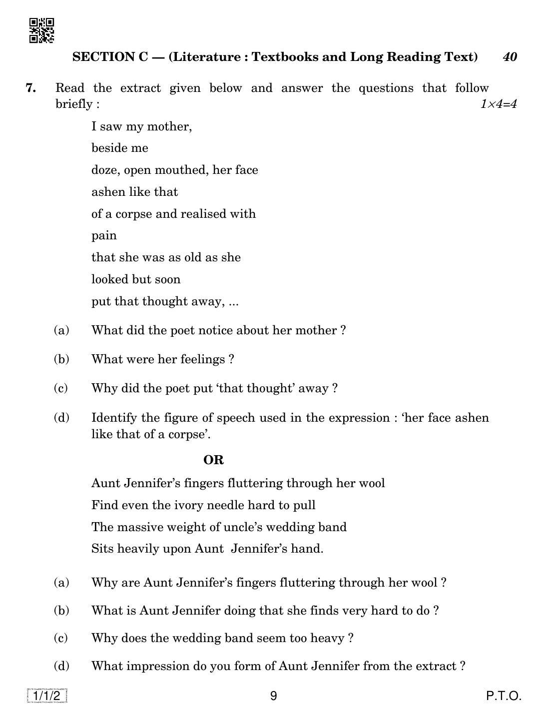 CBSE Class 12 1-1-2 ENGLISH CORE 2019 Compartment Question Paper - Page 9