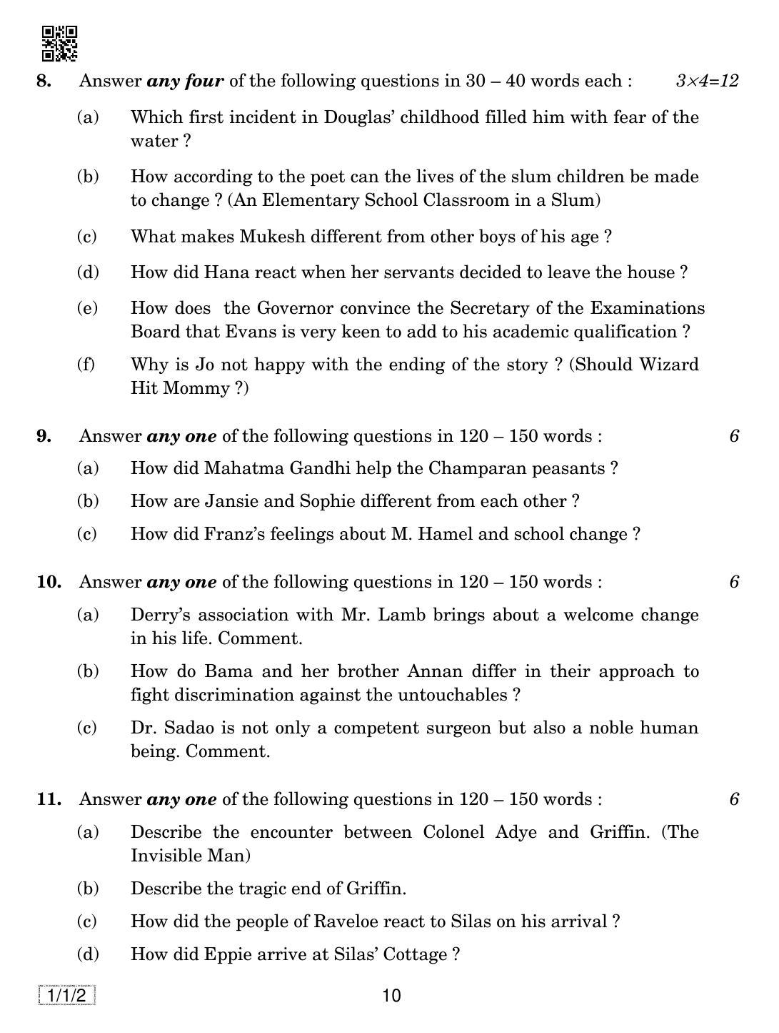 CBSE Class 12 1-1-2 ENGLISH CORE 2019 Compartment Question Paper - Page 10