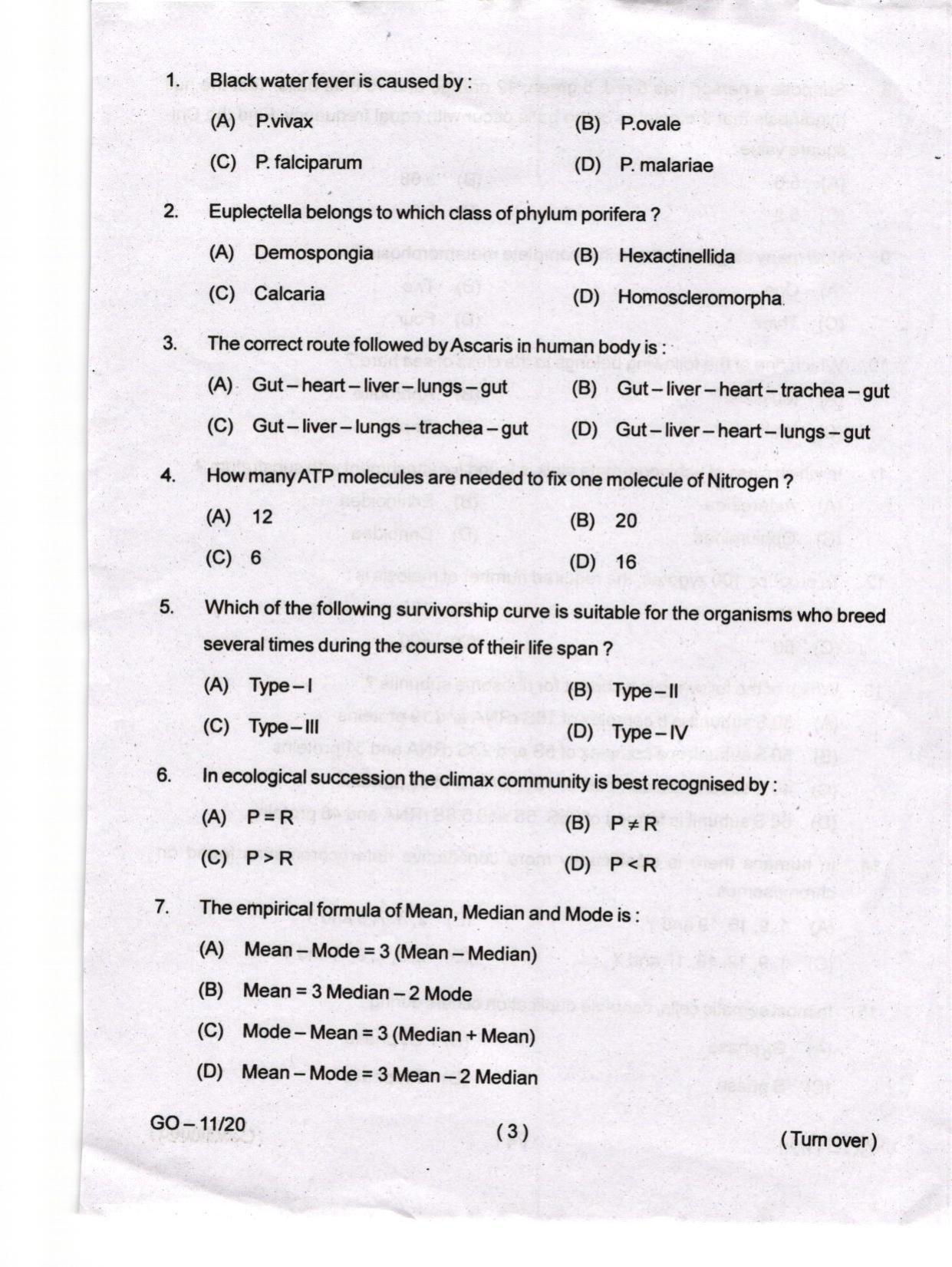 Odisha CPET 2024 ZOOLOGY Question Papers - Page 3