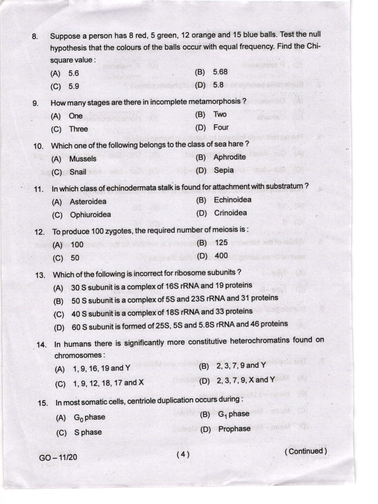 Odisha CPET 2024 ZOOLOGY Question Papers - Page 4