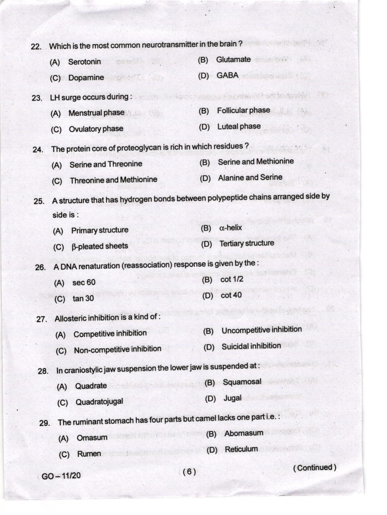 Odisha CPET 2024 ZOOLOGY Question Papers - Page 6