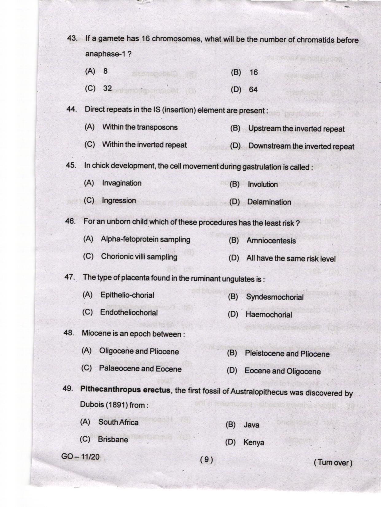 Odisha CPET 2024 ZOOLOGY Question Papers - Page 9
