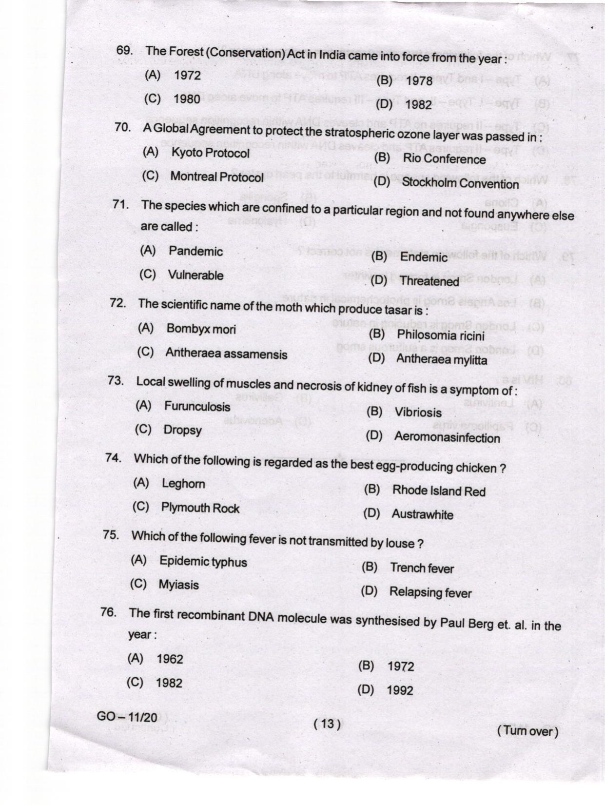 Odisha CPET 2024 ZOOLOGY Question Papers - Page 13
