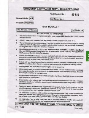 Odisha CPET 2024 ZOOLOGY Question Papers