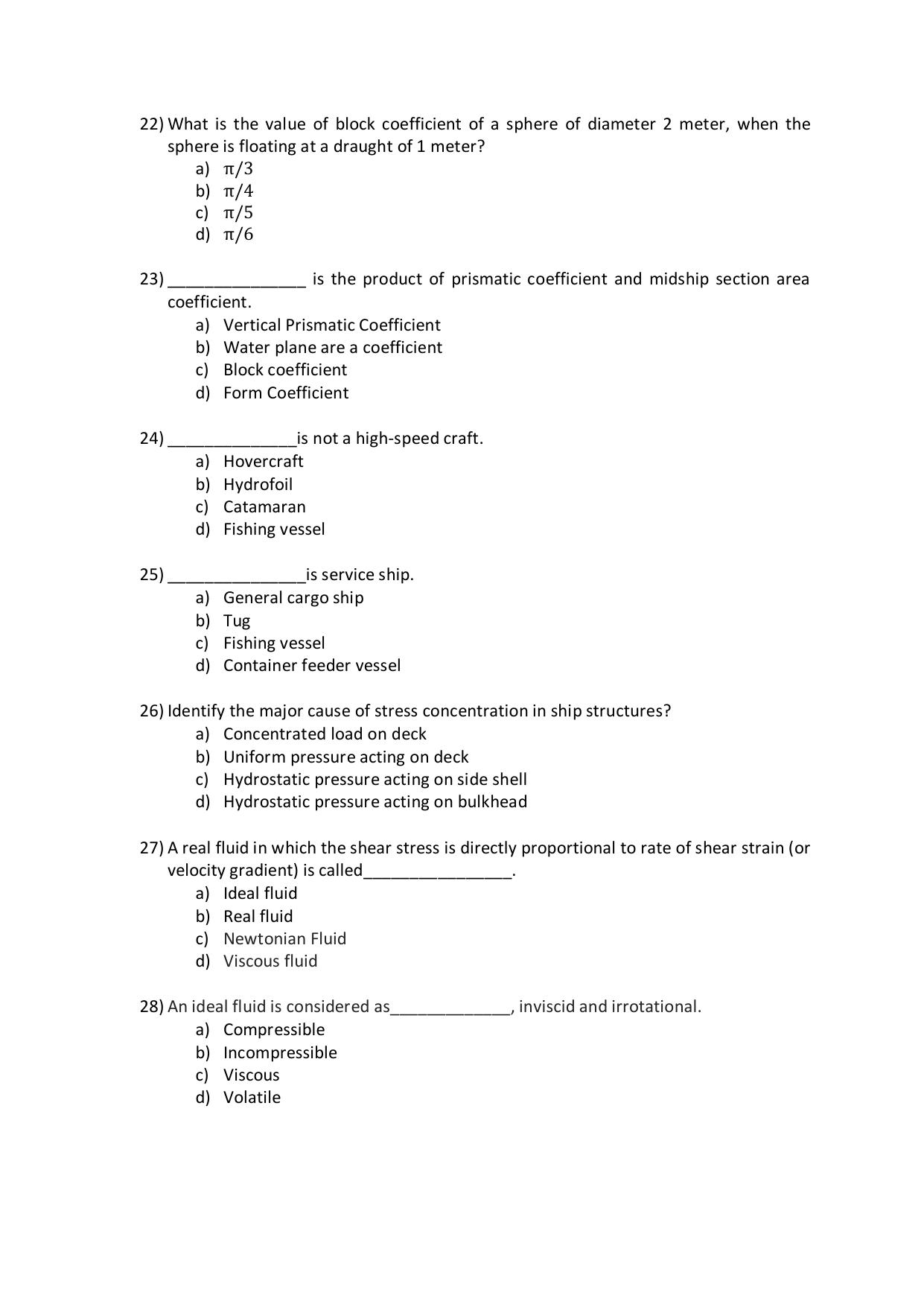 PG - Naval Architecture & Ocean Engineering - IMU CET Model Question Papers - CET (Set-II) - Page 5