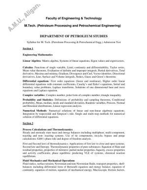 AMU Entrance Exam: M. Tech. Petroleum Processing & Petrochemical Engg. Syllabus