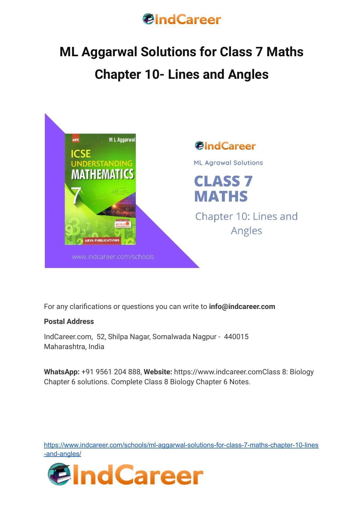 ML Aggarwal Solutions for Class 7 Maths Chapter 10- Lines and Angles - Page 1