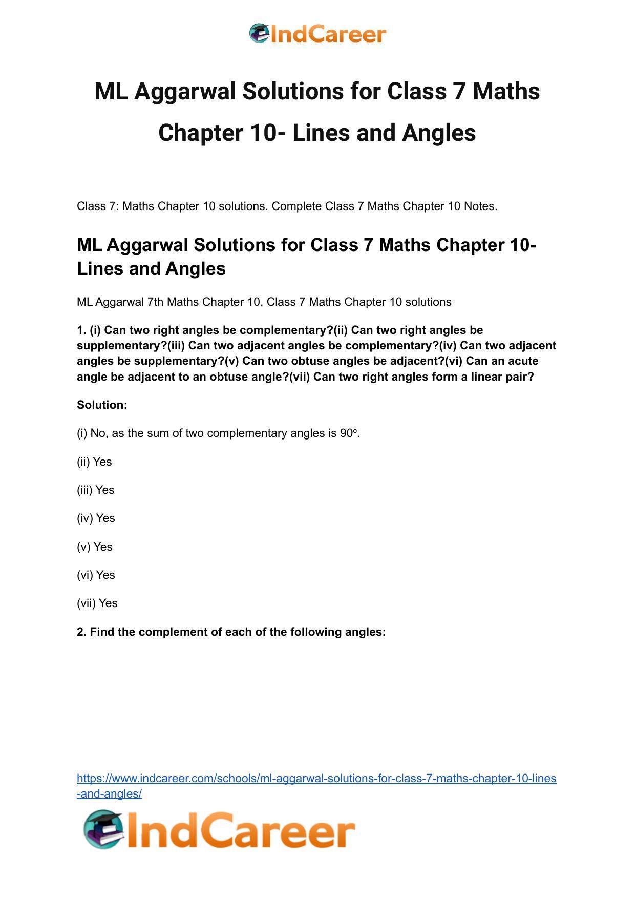 ML Aggarwal Solutions for Class 7 Maths Chapter 10- Lines and Angles - Page 2