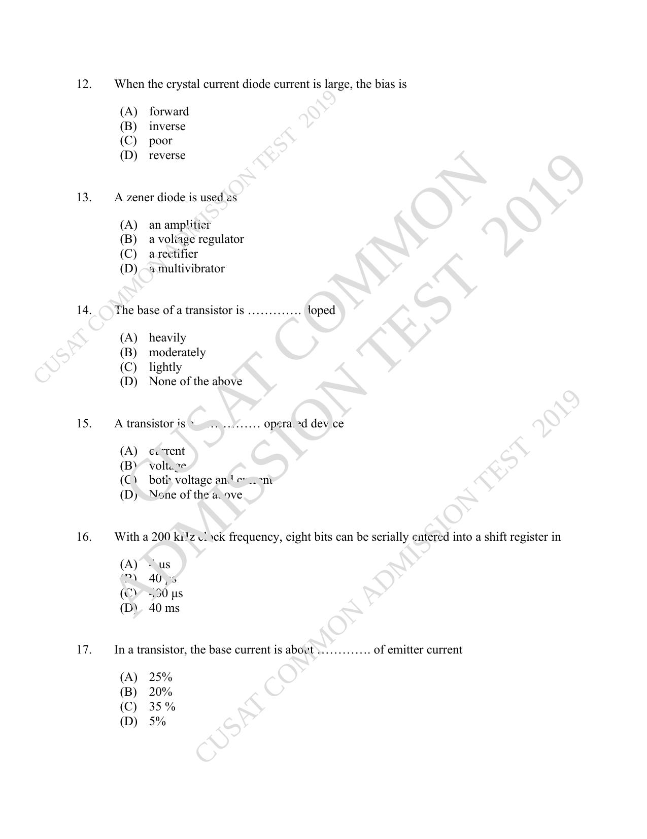 CUSAT CAT 2019 MSc Electronics Question Paper With Answer Key - Page 3