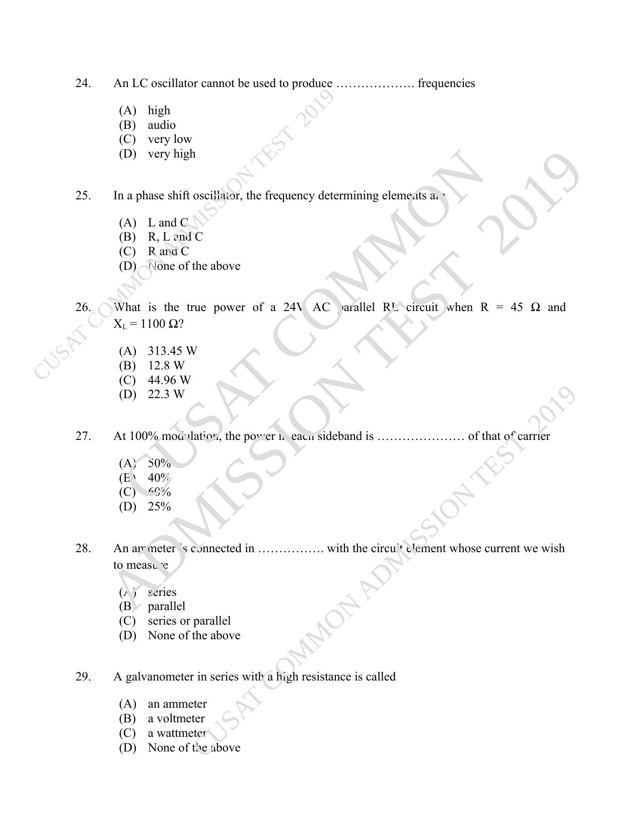 CUSAT CAT 2019 MSc Electronics Question Paper With Answer Key - Page 5