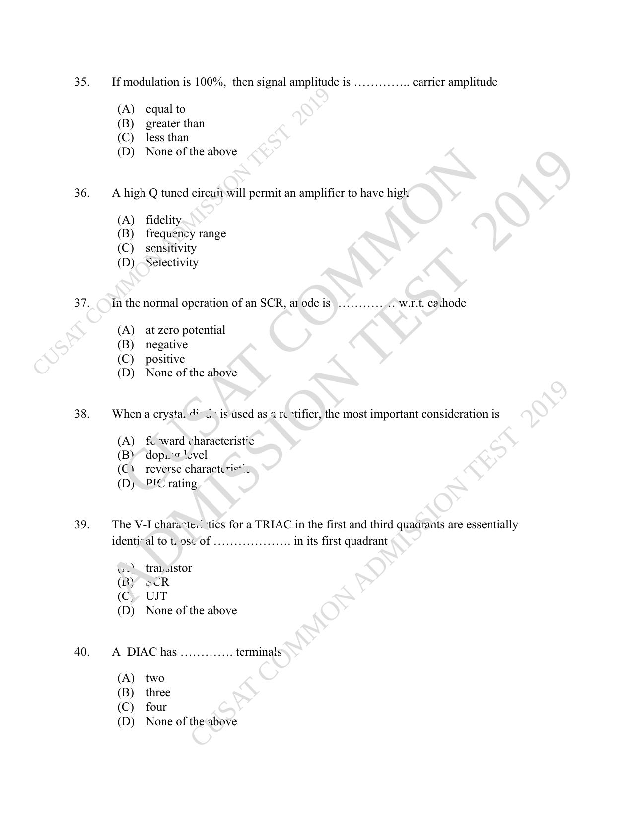 CUSAT CAT 2019 MSc Electronics Question Paper With Answer Key - Page 7