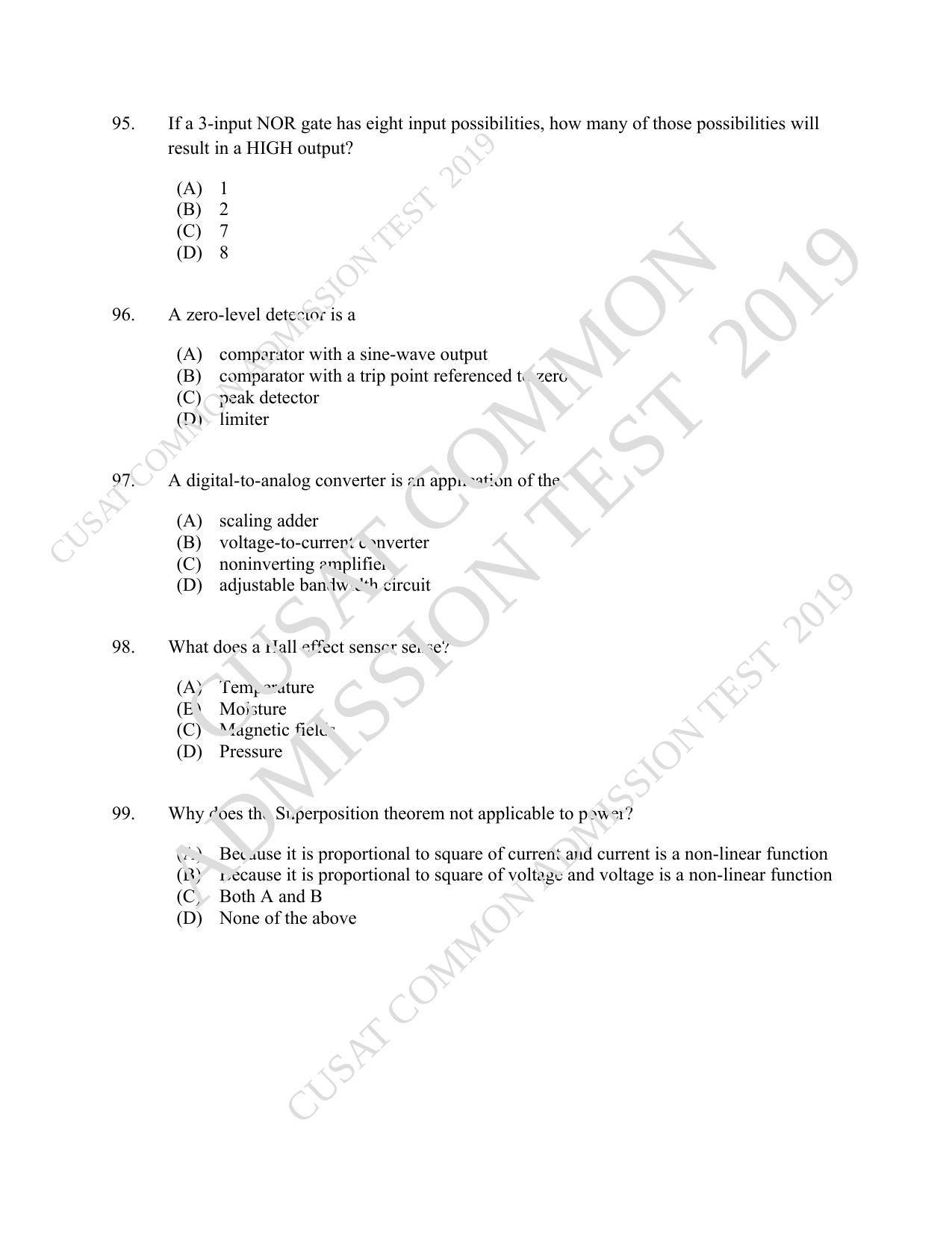 CUSAT CAT 2019 MSc Electronics Question Paper With Answer Key - Page 18