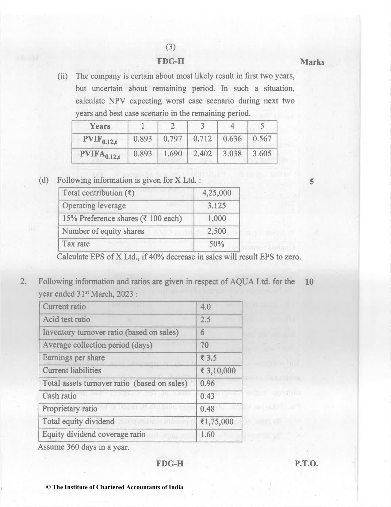 CA Inter May 2023 Question Paper - Paper 8 – Financial Management & Economics for Finance - Page 3