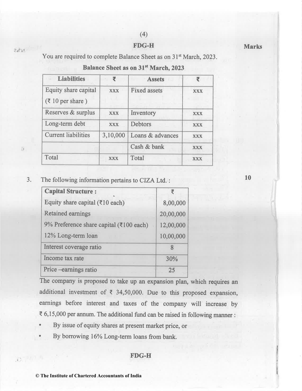 CA Inter May 2023 Question Paper - Paper 8 – Financial Management & Economics for Finance - Page 4