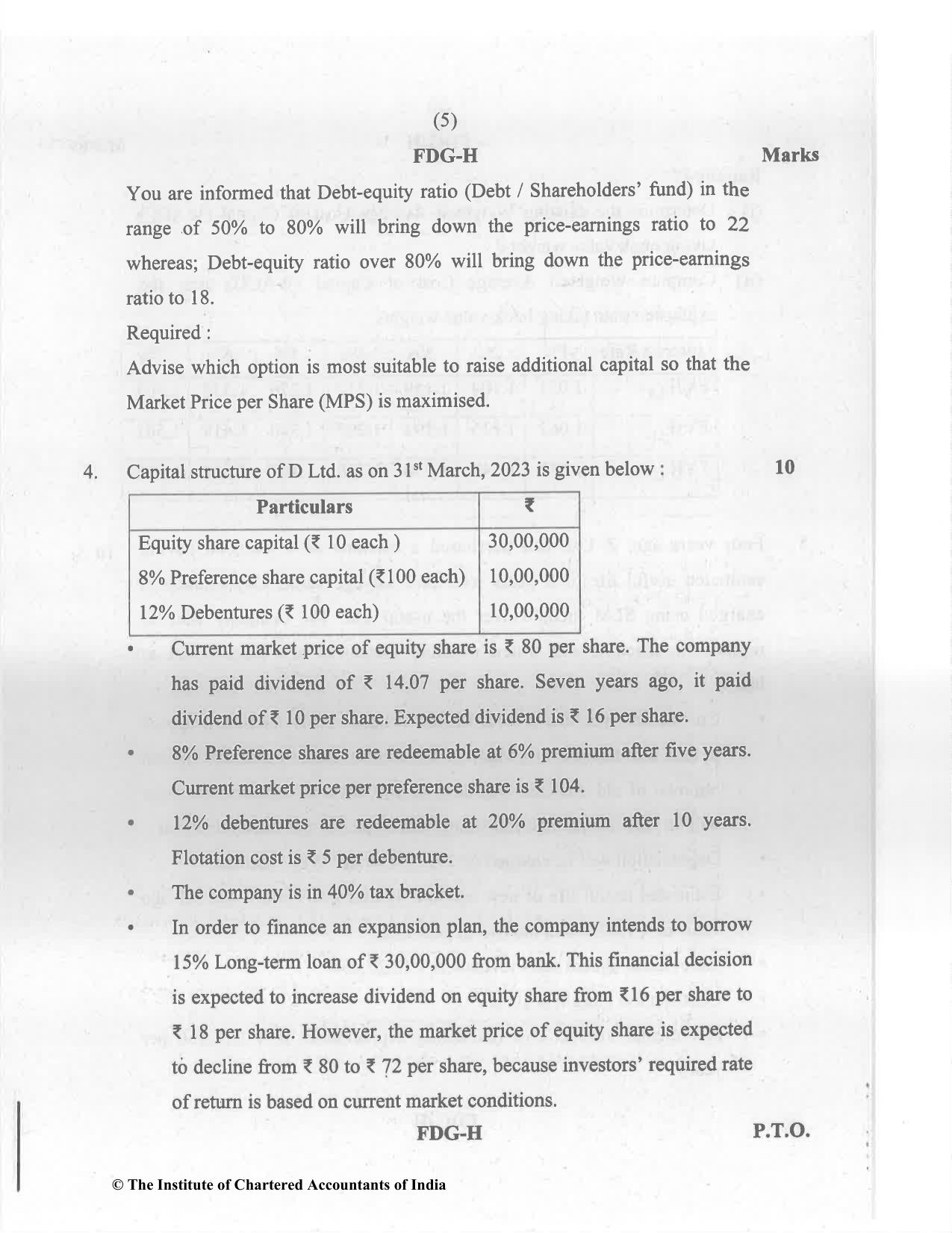 CA Inter May 2023 Question Paper - Paper 8 – Financial Management & Economics for Finance - Page 5