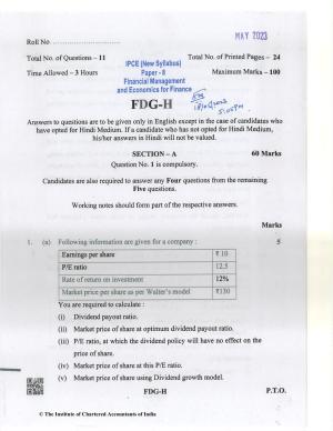 CA Inter May 2023 Question Paper - Paper 8 – Financial Management & Economics for Finance