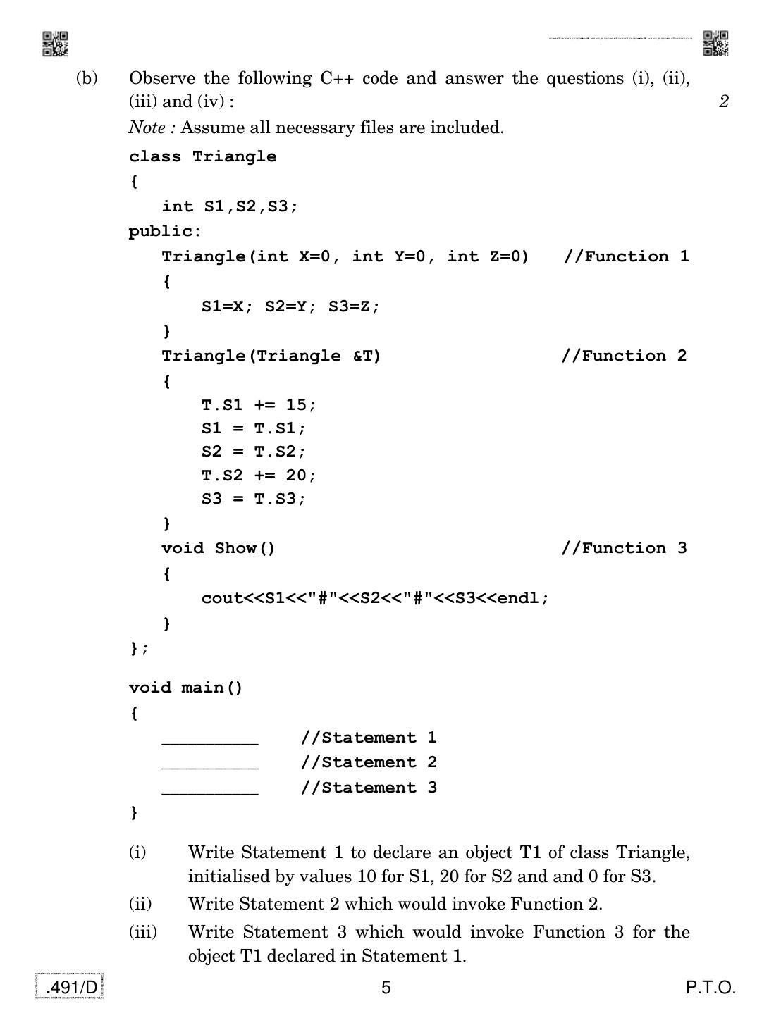 CBSE Class 12 CS (Old) 2020 Compartment Question Paper - Page 5