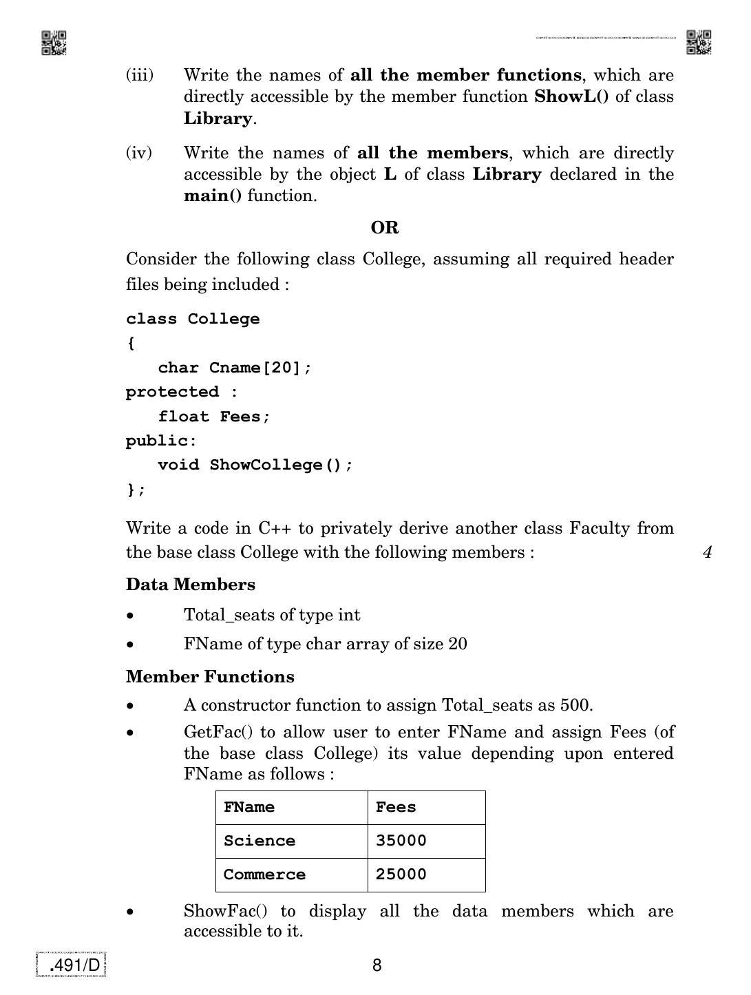 CBSE Class 12 CS (Old) 2020 Compartment Question Paper - Page 8