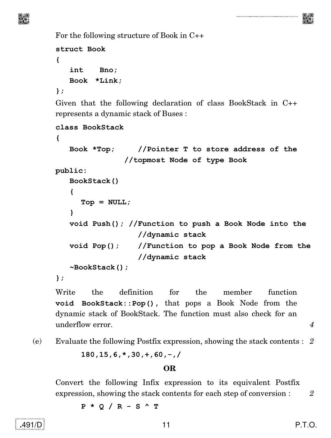 CBSE Class 12 CS (Old) 2020 Compartment Question Paper - Page 11