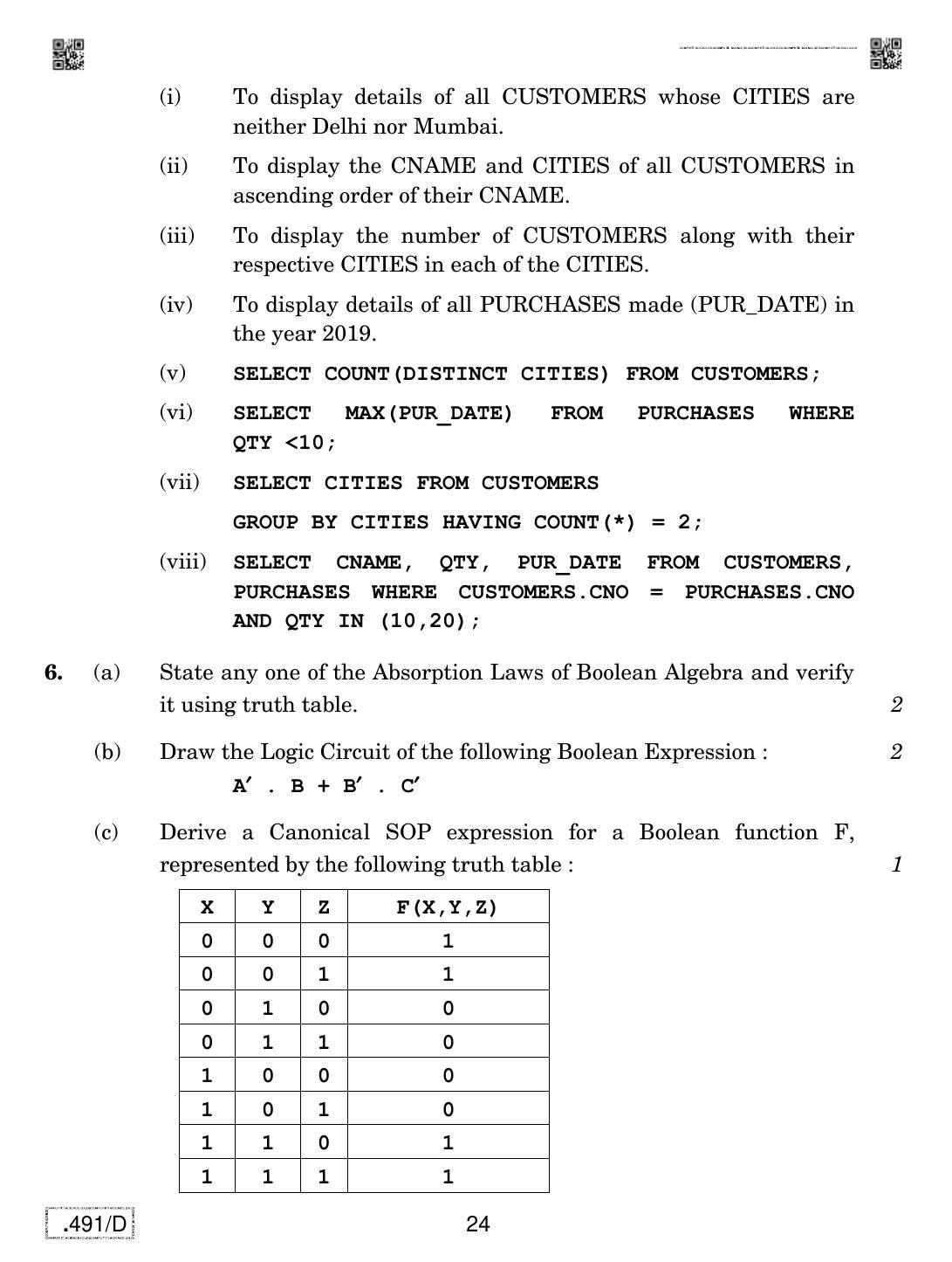 CBSE Class 12 CS (Old) 2020 Compartment Question Paper - Page 24