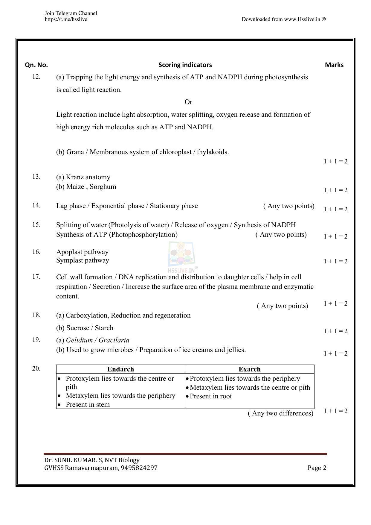 Kerala Plus One (Class 11th) Biology Answer Key 2021 - Page 2