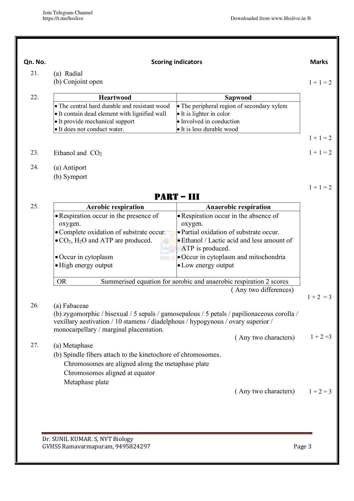 Kerala Plus One (Class 11th) Biology Answer Key 2021 - Page 3