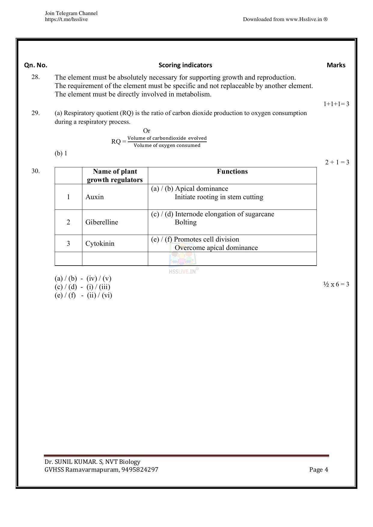 Kerala Plus One (Class 11th) Biology Answer Key 2021 - Page 4