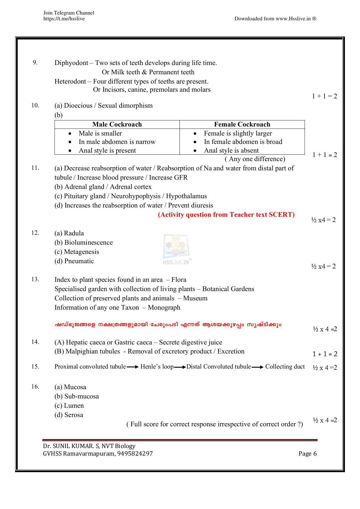 Kerala Plus One (Class 11th) Biology Answer Key 2021 - Page 6