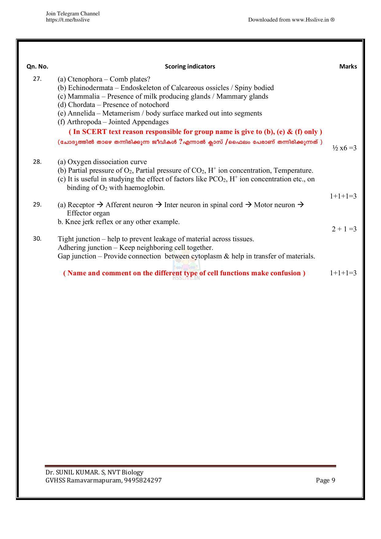 Kerala Plus One (Class 11th) Biology Answer Key 2021 - Page 9