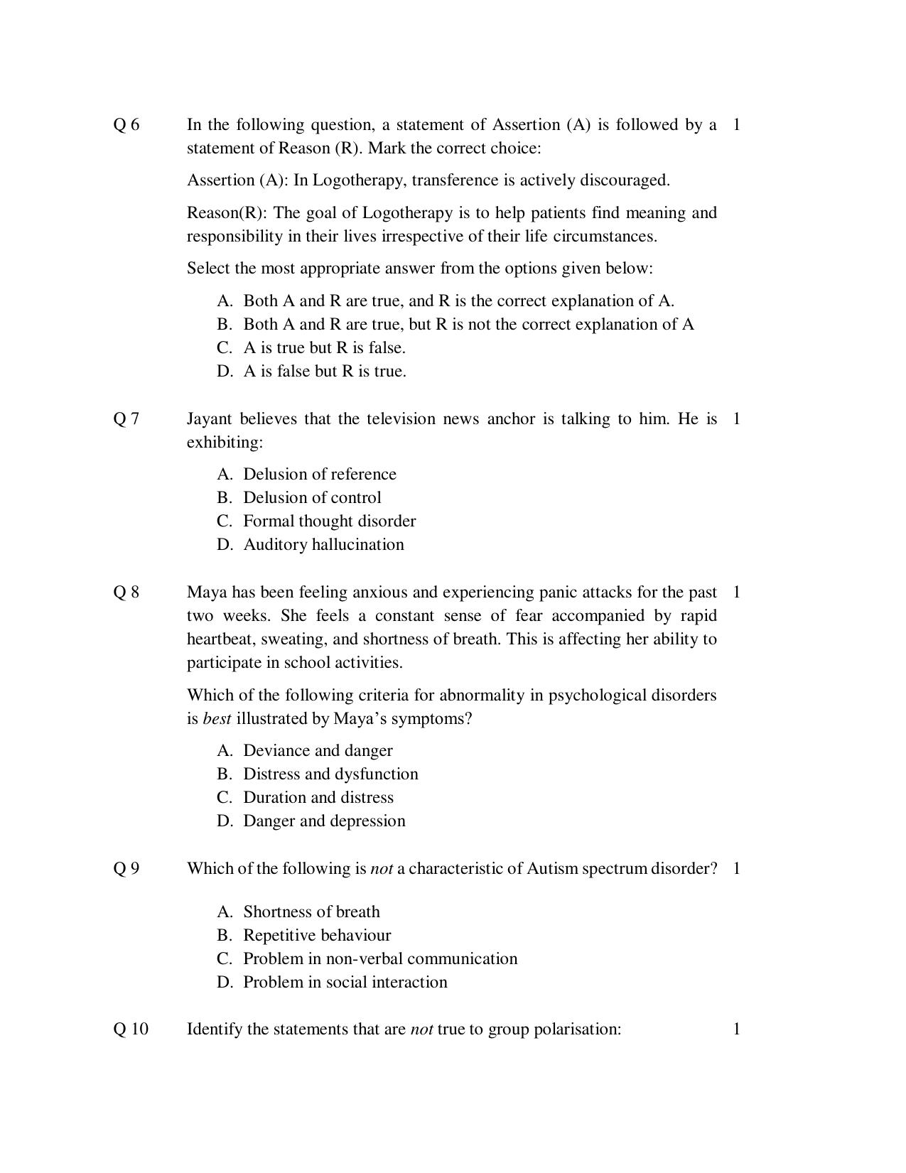 CBSE Class 12 Psychology Sample Question Paper 2024-25 - Page 3